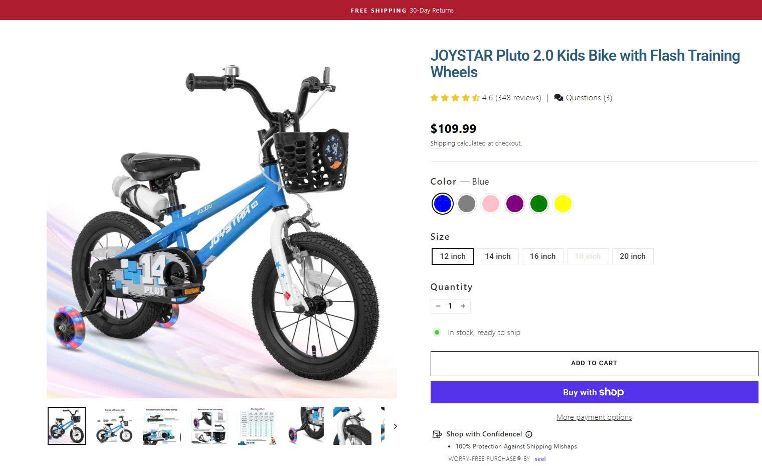 JOYSTAR Pluto 2.0 Kids Bike with Flash Training Wheels