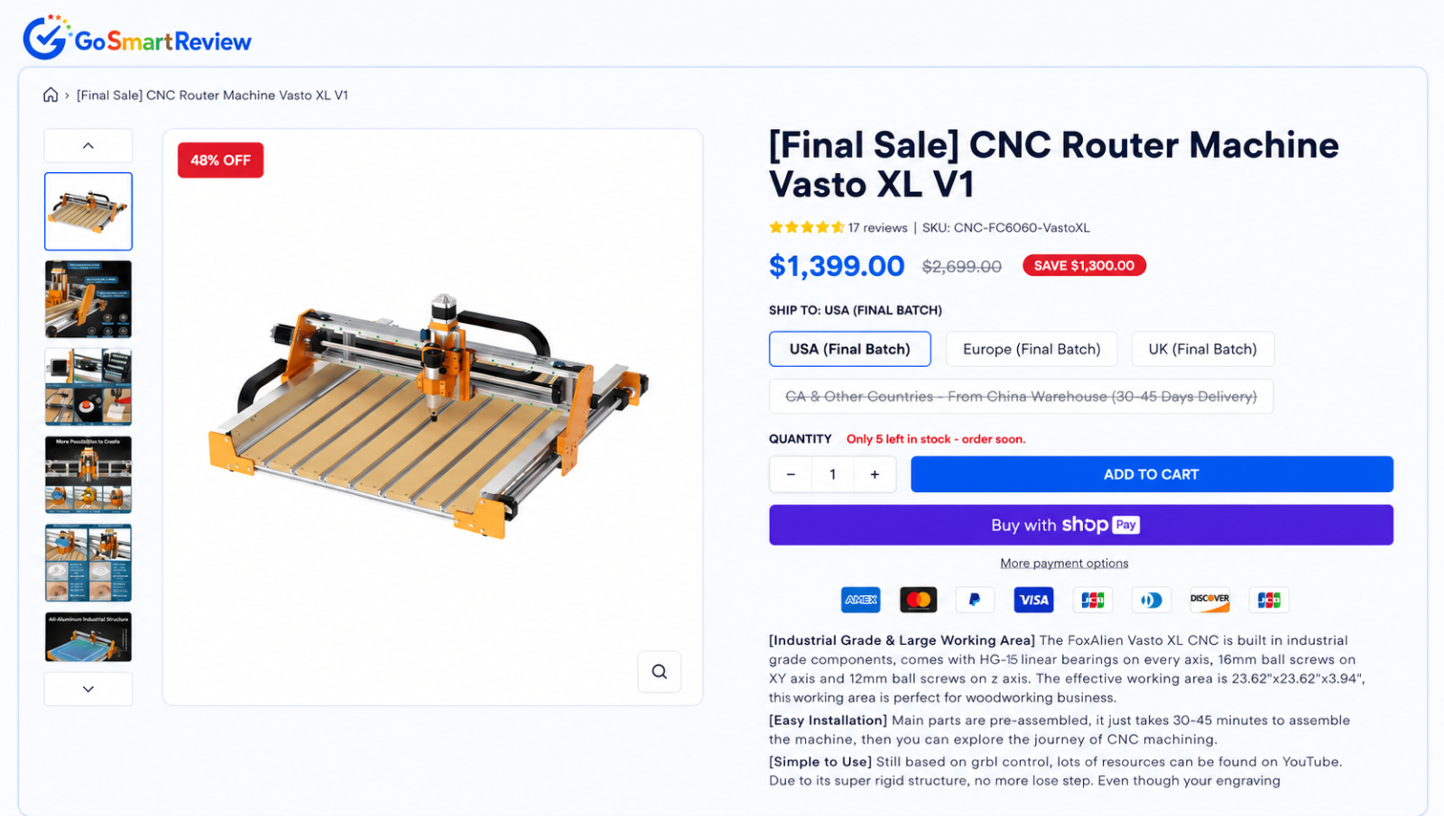 Final Sale] CNC Router Machine Vasto XL V1