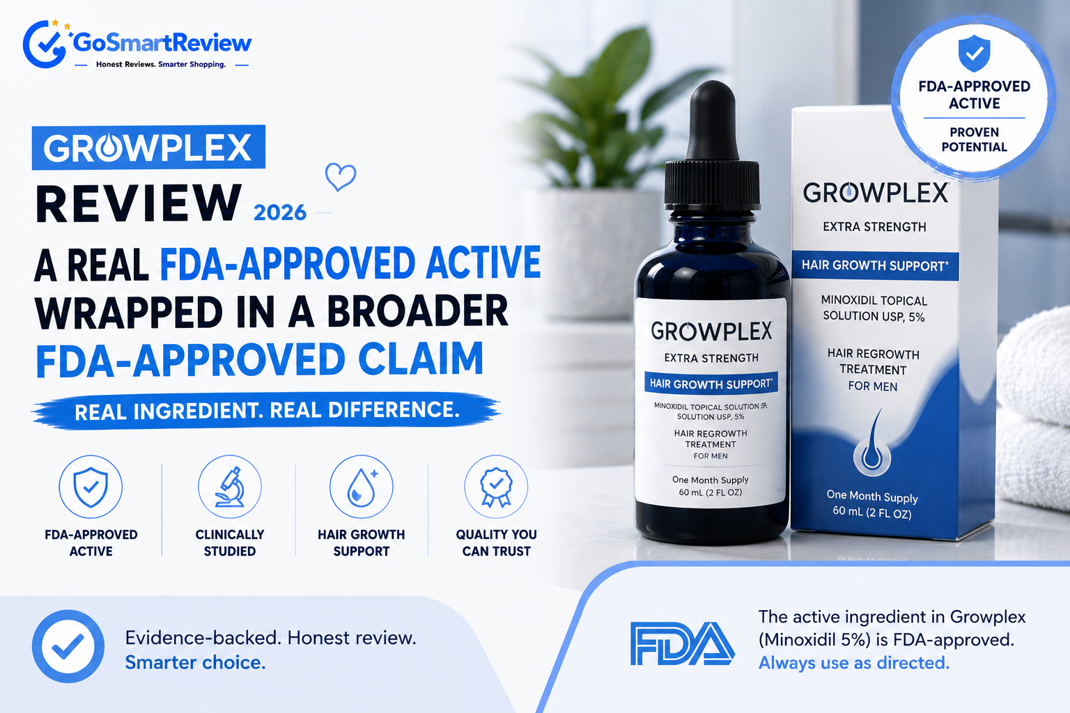Growplex Review — A Real FDA-Approved Active, Wrapped in a Broader "FDA-Approved" Claim